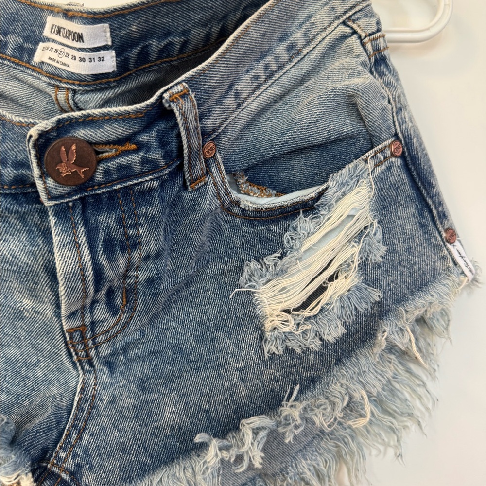 One Teaspoon Blue Distressed Jean Shorts
